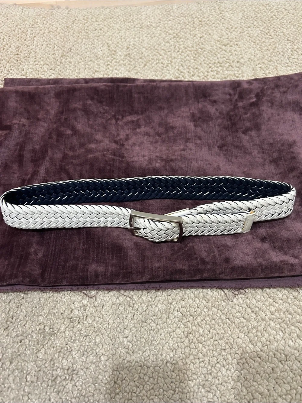 Brooks Brothers Men's Braided Leather Belt in Navy and White with Silver Buckle